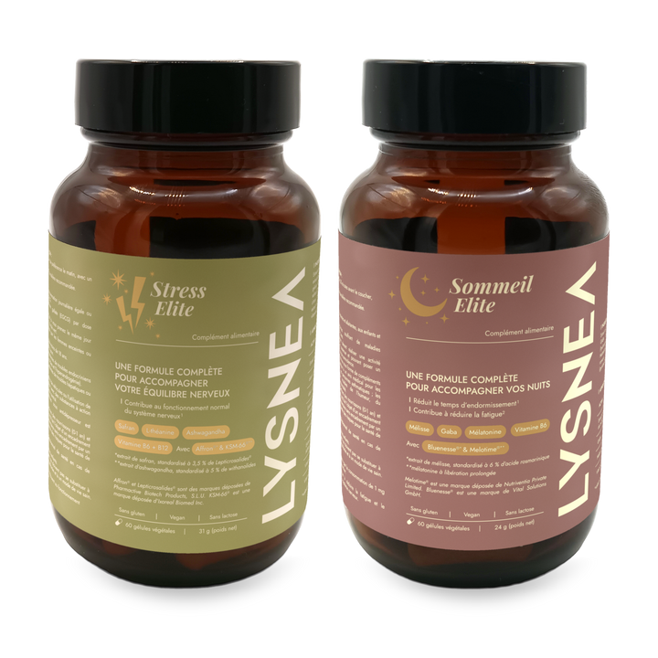 Pack Pack Duo Jour & Nuit&nbsp;: flacons Stress Elite et Sommeil Elite, compléments alimentaires LYSNEA